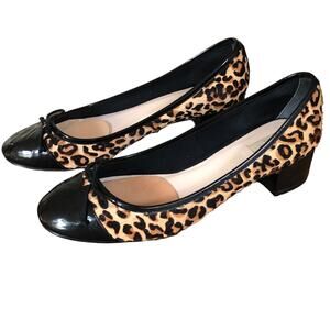 Cole Haan Real Fur Hair Calf Sarina Ocelot Cap Toe Block Heel Pump 9.5
